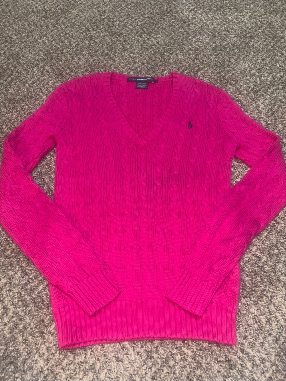 100% cotton Ralph Lauren Hot Pink Cable Knit V-Neck Sweater